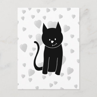 Niedliche schwarze Katze mit Herz. Postkarte