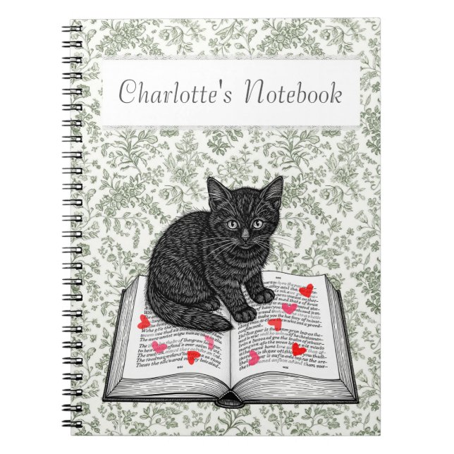 Niedliche schwarze Katze mit Herz Whimsical Goth Notizblock (Vorderseite)