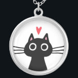 Niedliche Schwarze Katze mit Herz| Wunderkätzchen Versilberte Kette<br><div class="desc">Weiße schwarze Katze mit großen runden Augen. Ein lustiges Modeaccessoire für Kitesurfer. Ein niedliches Valentinstag Geschenk für Jugendliche,  Tweens und coole Katzen-Damen. Besuchen Sie Jenn’s Doodle World für noch mehr lustige Bekleidung und Geschenke mit diesem unheimlichen Kätzchen.</div>