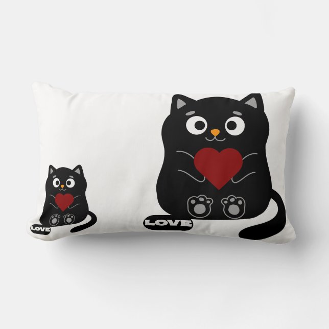 Niedliche schwarze Katze mit Herzklopfen Lendenkissen (Vorderseite)