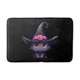 Niedliche schwarze Katze mit Hexenhut Badematte