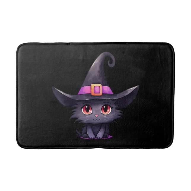 Niedliche schwarze Katze mit Hexenhut Badematte (Vorderseite)