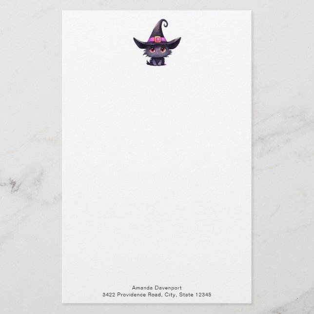 Niedliche schwarze Katze mit Hexenhut Briefpapier (Vorderseite)