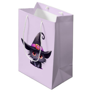 Niedliche schwarze Katze mit Hexenhut Mittlere Geschenktüte