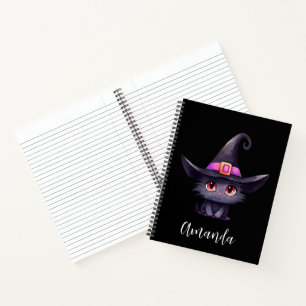 Niedliche schwarze Katze mit Hexenhut Notizbuch