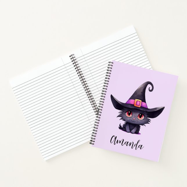 Niedliche schwarze Katze mit Hexenhut Notizbuch (Innenseite)