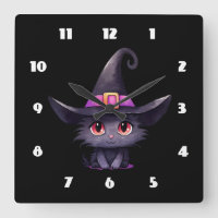 Niedliche schwarze Katze mit Hexenhut