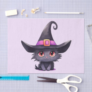Niedliche schwarze Katze mit Hexenhut Seidenpapier