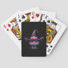 Niedliche schwarze Katze mit Hexenhut Spielkarten