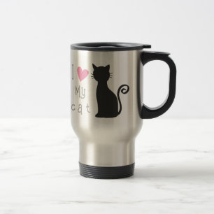 Niedliche schwarze Katze mit hübschem rosa Herz Reisebecher