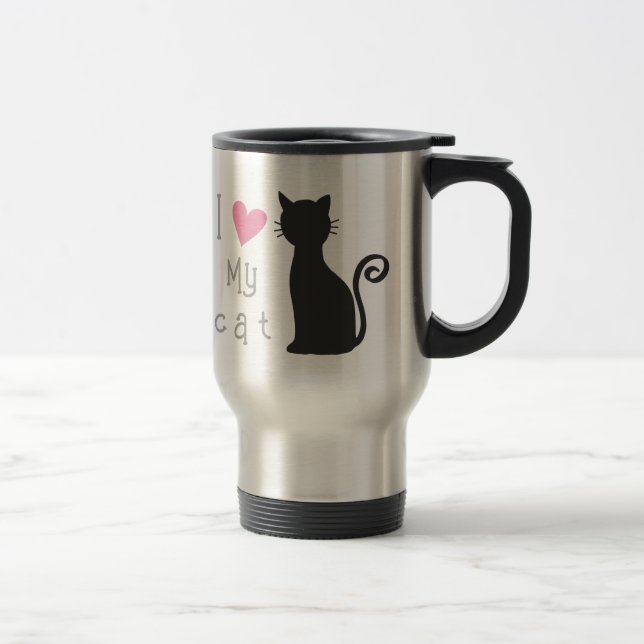 Niedliche schwarze Katze mit hübschem rosa Herz Reisebecher (Rechts)