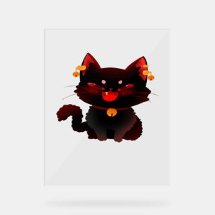 Niedliche schwarze Katze mit klassischem T - Shirt Acrylschild