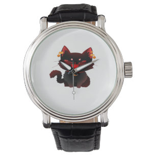 Niedliche schwarze Katze mit klassischem T - Shirt Armbanduhr
