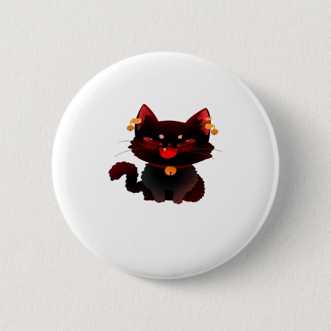 Niedliche schwarze Katze mit klassischem T - Shirt Button (Vorderseite)