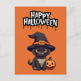 Niedliche Schwarze Katze mit Pumpkin-Kürbislaterne Postkarte