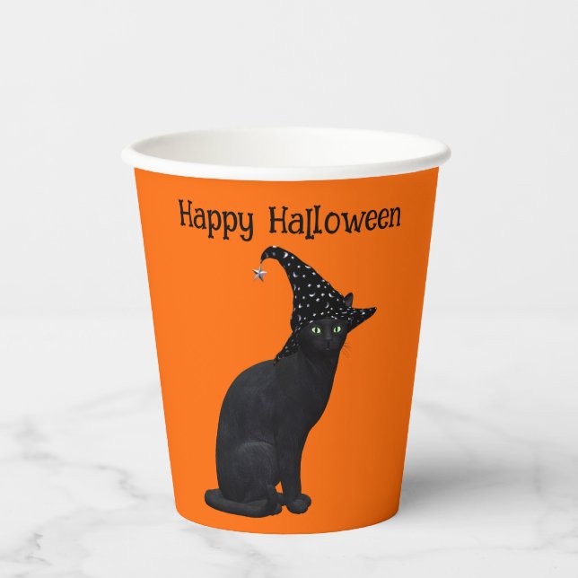 Niedliche Schwarze Katze Pappbecher (Vorderseite)