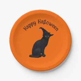 Niedliche Schwarze Katze Pappteller