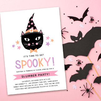 Niedliche Schwarze Katze Pastel Geburtstag Slumber Einladung