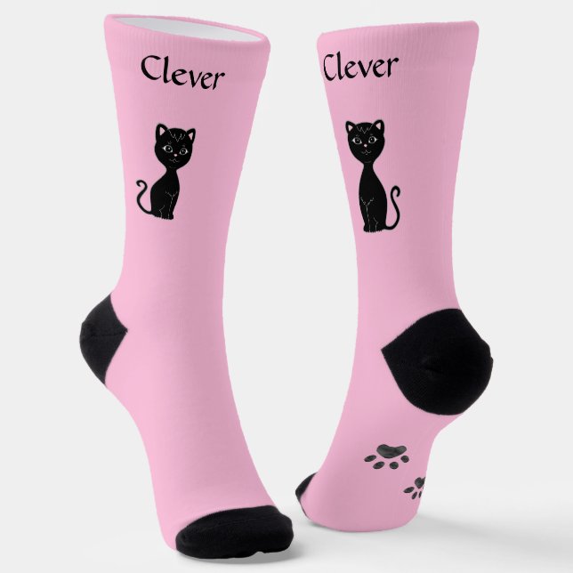 Niedliche Schwarze Katze & Paws auf Light Pink Socken (Gewinkelt)
