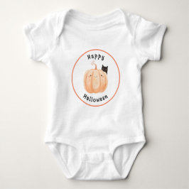 Niedliche schwarze Katze pinkelt über einem Kürbis Baby Strampler