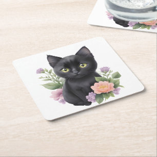 Niedliche schwarze Katze Rechteckiger Pappuntersetzer