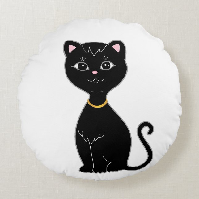 Niedliche Schwarze Katze Rundes Kissen (Vorderseite)