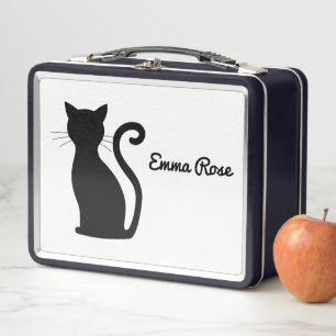 Niedliche schwarze Katze Silhouette Name Schwarz/W Metall Brotdose