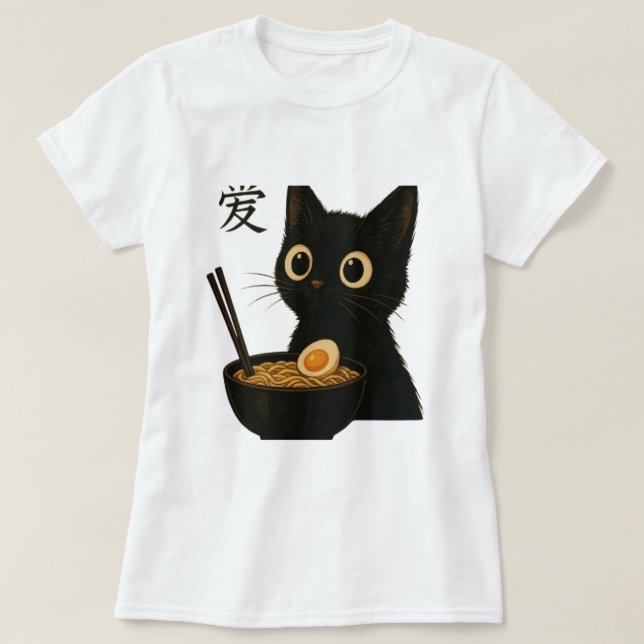 Niedliche Schwarze Katze Spaß Ramen - Funny und Ad T-Shirt (Design vorne)