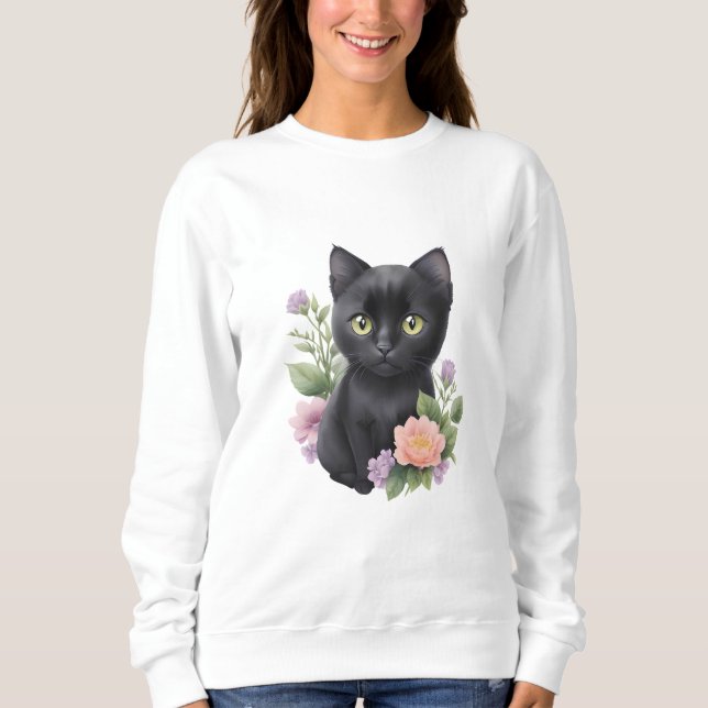 Niedliche schwarze Katze Sweatshirt (Vorderseite)