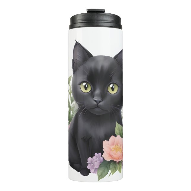 Niedliche schwarze Katze Thermosbecher (Vorderseite)