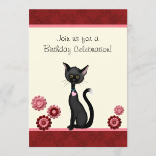 Niedliche Schwarze Katze und Blume Einladung zum G