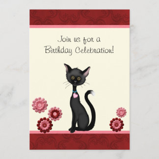 Niedliche Schwarze Katze und Blume Einladung zum G