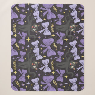 Niedliche schwarze Katze und Bow nahtloses Hallowe Sherpadecke