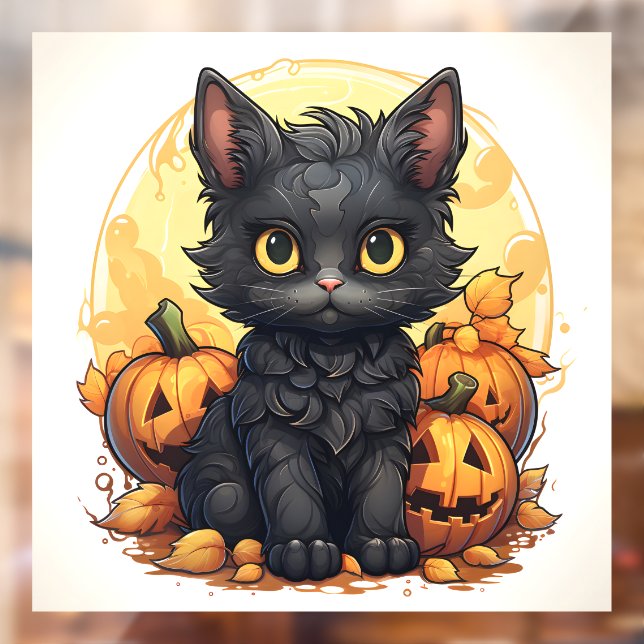 Niedliche Schwarze Katze und Jack-o-Lanterns Fensteraufkleber (Blatt 2)