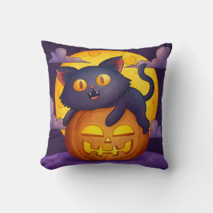 Niedliche Schwarze Katze und KürbisHalloween Kissen