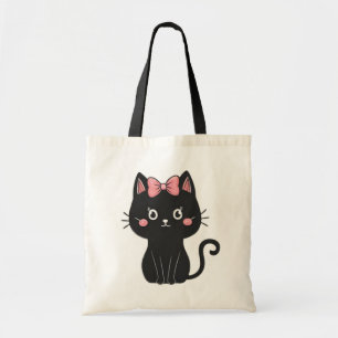 Niedliche schwarze Katze und rosa Halloween Tragetasche
