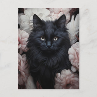 Niedliche schwarze Katze unter den Blume Postkarte