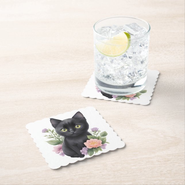 Niedliche schwarze Katze Untersetzer (Vor Ort)