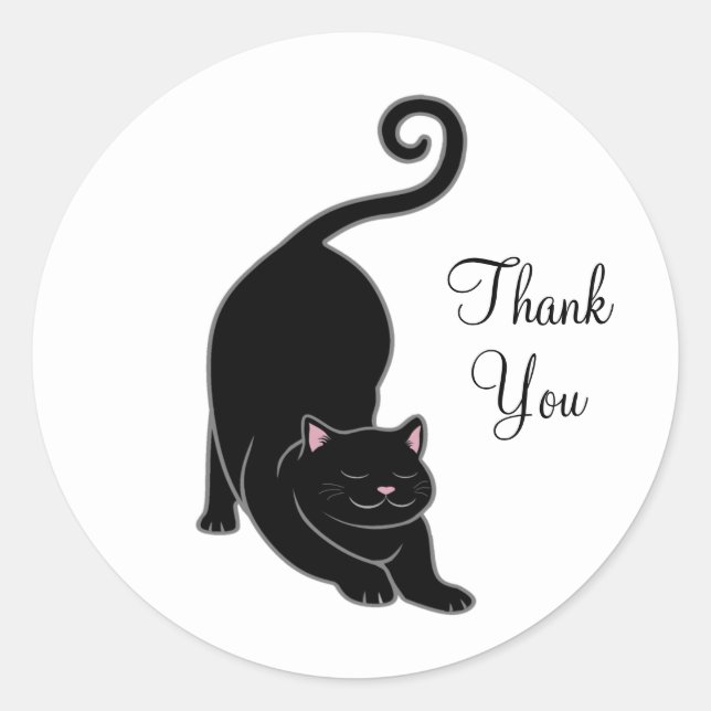 Niedliche schwarze Katze Vielen Dank Runder Aufkleber (Vorderseite)