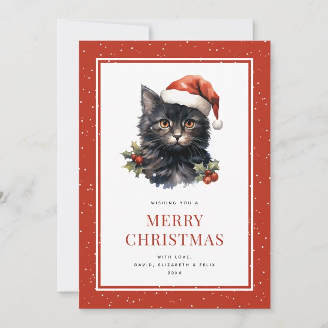 Niedliche Schwarze Katze Weihnachtskarte Feiertagskarte (Vorderseite)
