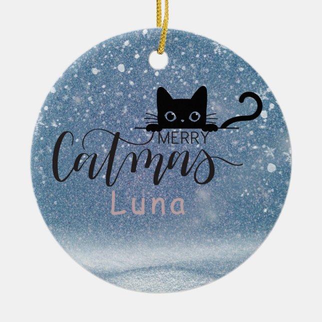 Niedliche Schwarze Katze Weihnachtsschmuck für Kat (Vorne)