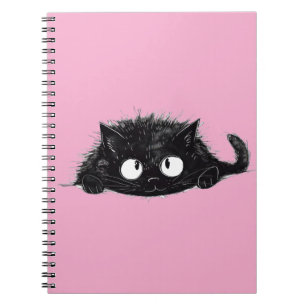 Niedliche schwarze Katze zeichnend (rosa Bkgrd) Notizblock