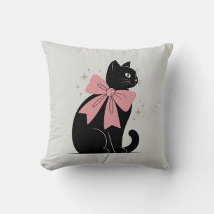 Niedliche schwarze Katze zu Halloween mit Bow Kissen