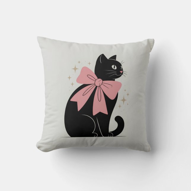 Niedliche schwarze Katze zu Halloween mit Bow Kissen (Vorderseite)