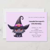 Niedliche Schwarze Katze zum Geburtstag einer Hexe