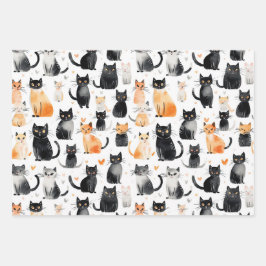 Niedliche schwarze Katzen Geschenkpapier Set