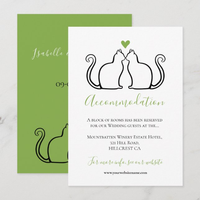 Niedliche Schwarze Katzen Grünes Herz Hochzeitsunt (Vorne/Hinten)