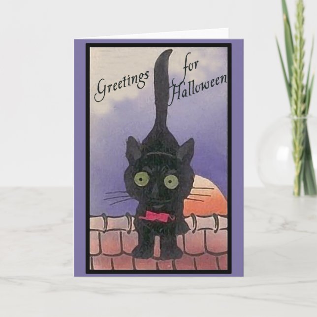 Niedliche schwarze Katzen-Halloween-Karten Karte (Vorderseite)