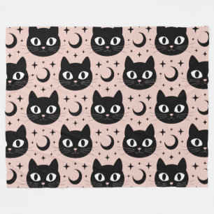 Niedliche Schwarze Katzen & Himmelskörper Hallowee Fleecedecke