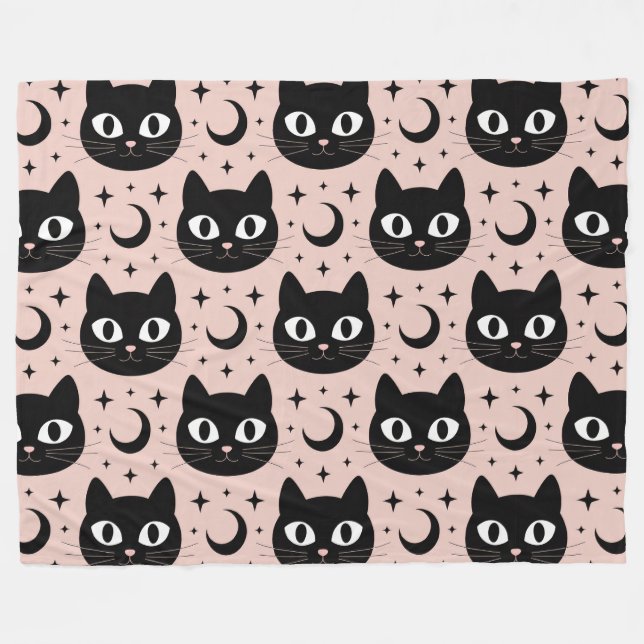 Niedliche Schwarze Katzen & Himmelskörper Hallowee Fleecedecke (Vorderseite (Horizontal))